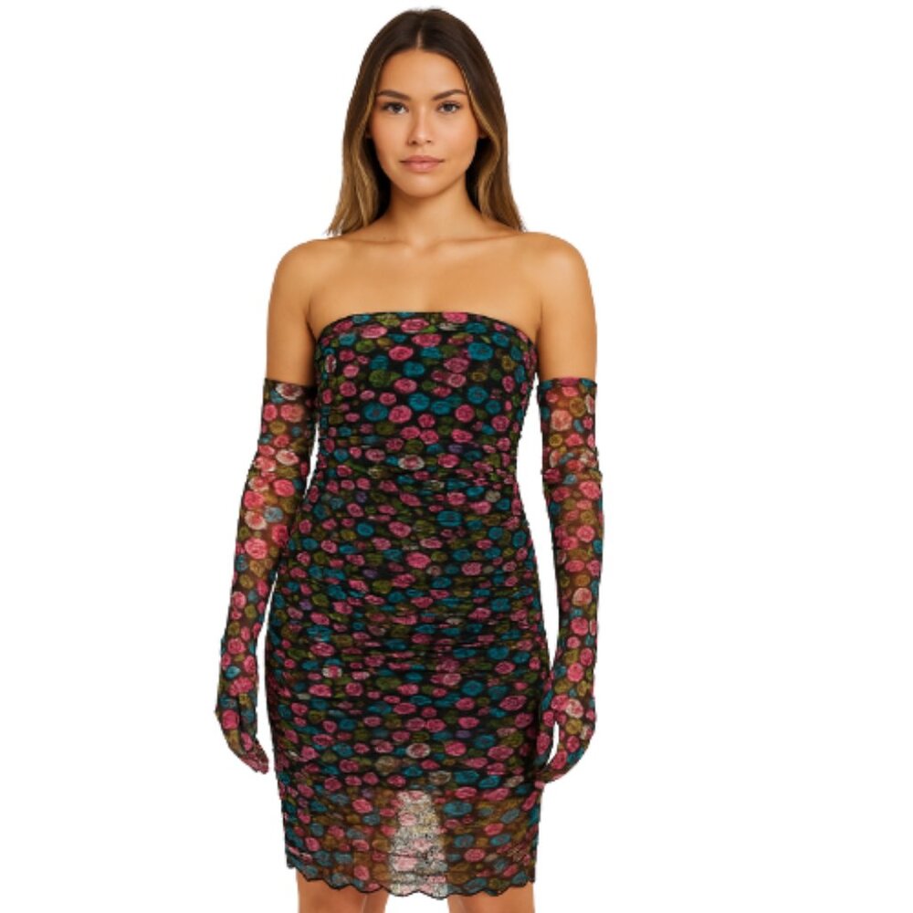 MISCREANTS Women's Ruched Cupid Mini Dress & Gloves NWT Size US 12